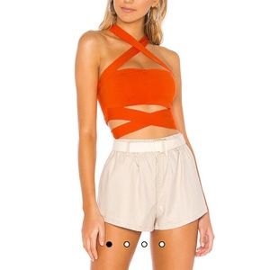 Superdown Elva Halter Tie Top in Poppy, Worn once